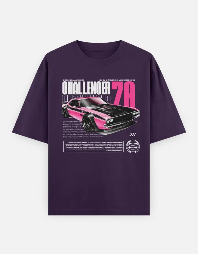 Midnight Racer Challenger Unisex Oversized T-shirt (Purple, XS)