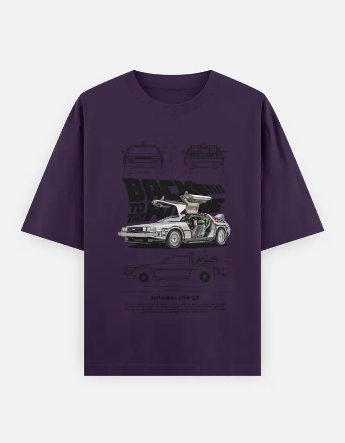 DeLorean DMC-12 Graphic Unisex Oversized T-shirt (Purple, XS)