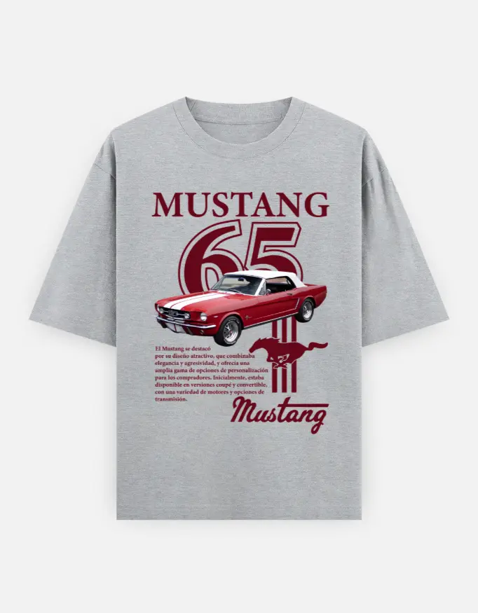 65 Classic Mustang Graphic Unisex Oversized T-shirt (Grey, XS)