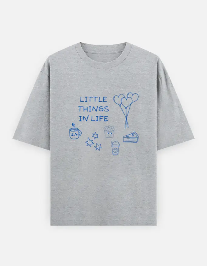 "Little Things In Life" Graphic Unisex Oversized T-shirt (Grey, XS)