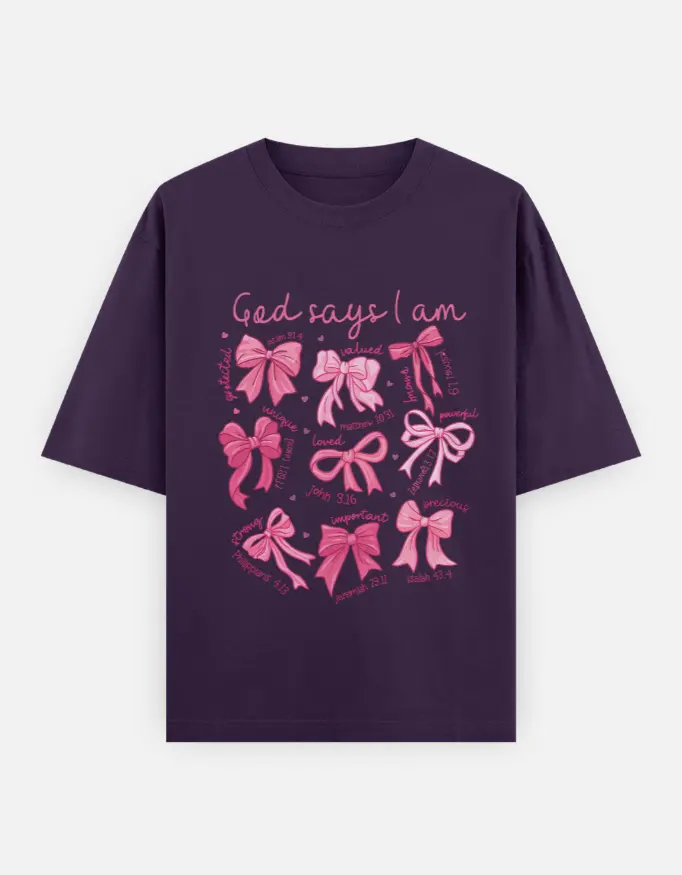 "God Says I Am" Graphic Unisex Oversized T-shirt (Purple, XS)