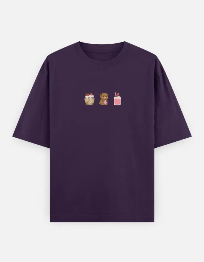 Emoji Trio Graphic Unisex Oversized T-shirt (Purple, XS)