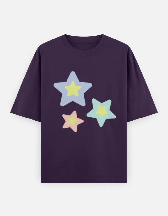 Three Star Cluster Unisex Oversized T-shirt (Purple, XS)