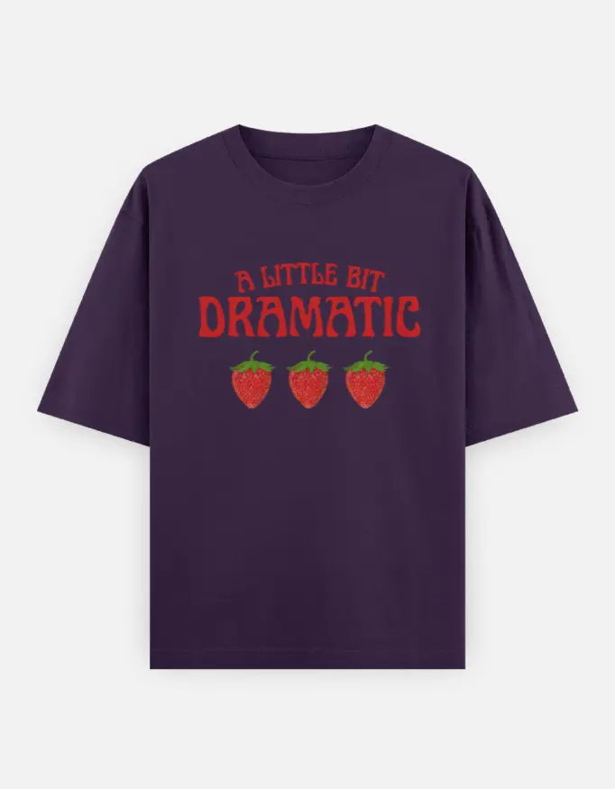 " A Little Bit Dramatic" Graphic Unisex Oversized T-shirt (Purple, XS)