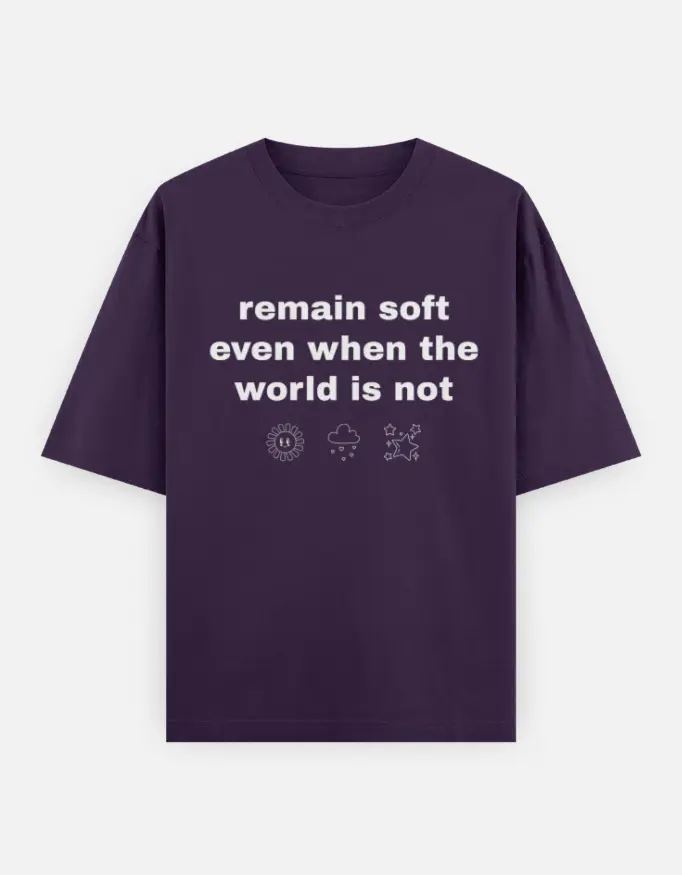 "Remain Soft" Graphic Unisex Oversized T-shirt (Purple, XS)